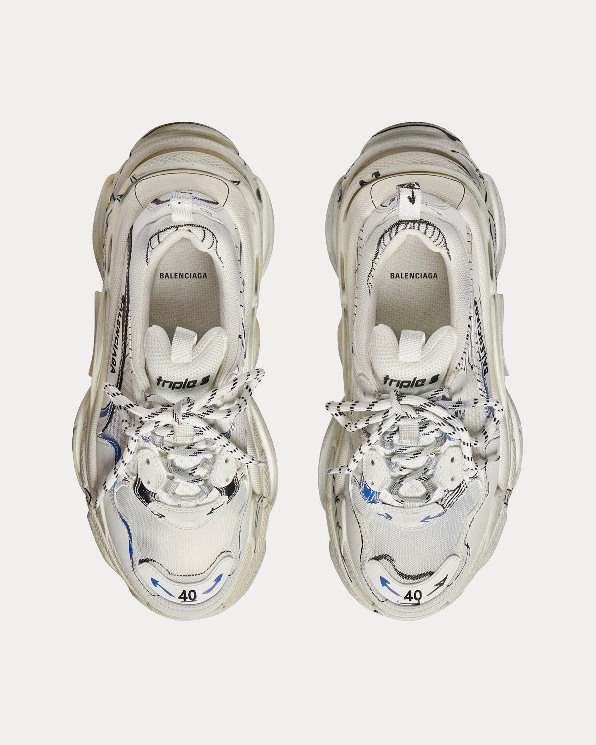 Balenciaga Triple S Sketch Double Foam & Mesh White / Black / Blue Low Top Sneakers - 2