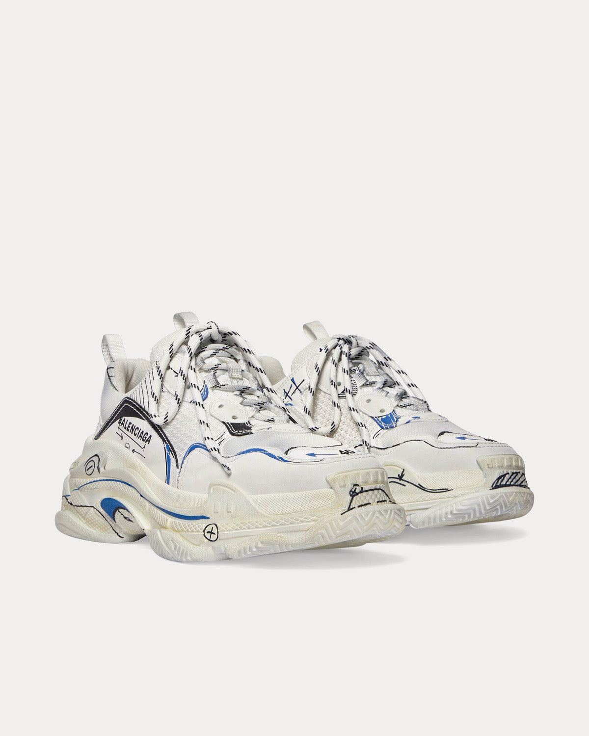 Balenciaga Triple S Sketch Double Foam & Mesh White / Black / Blue Low Top Sneakers - 3