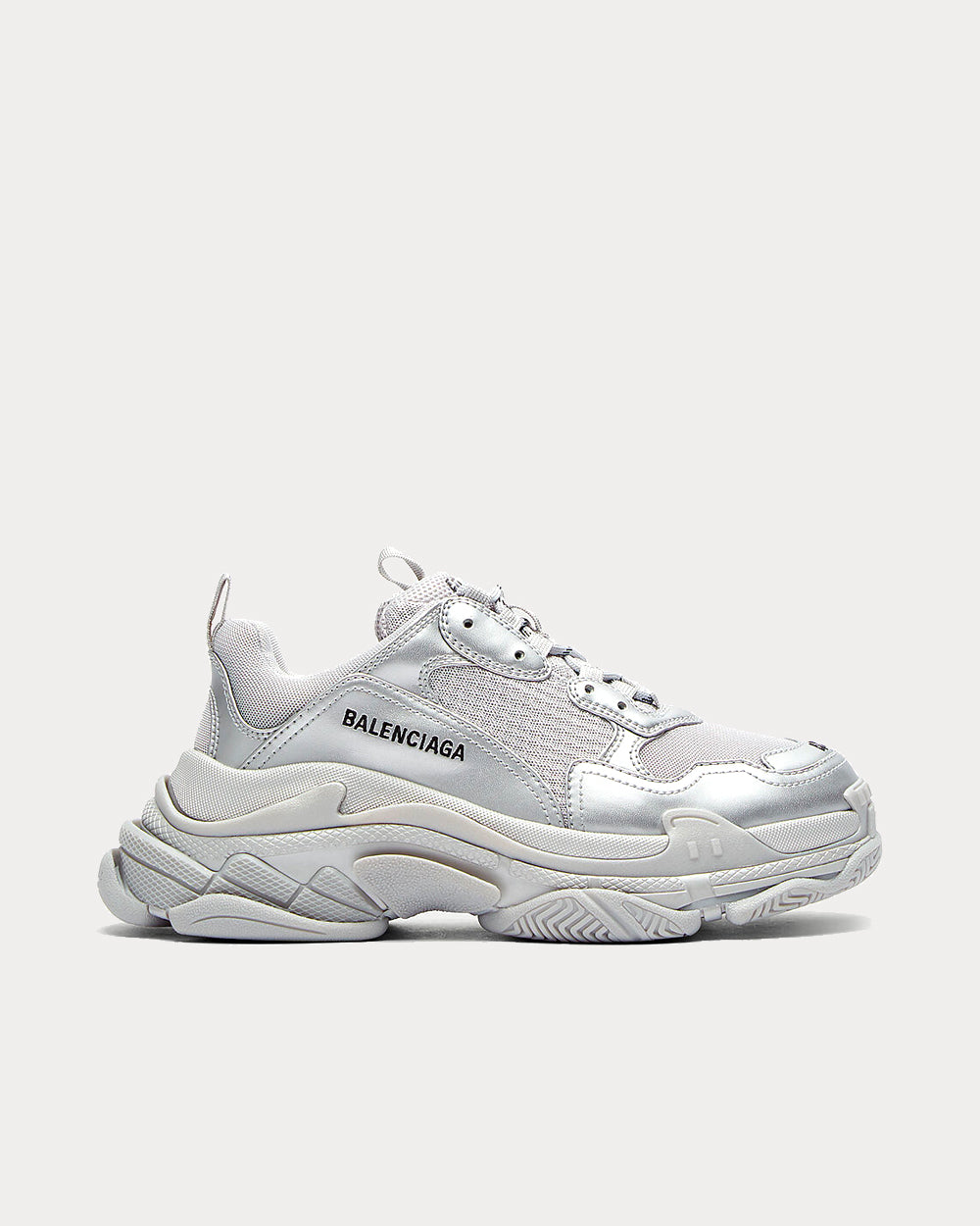 Balenciaga Triple S Logo-Embroidered Silver Low Top Sneakers - 1