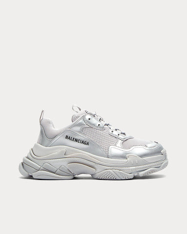 Balenciaga Triple S Logo-Embroidered Silver Low Top Sneakers