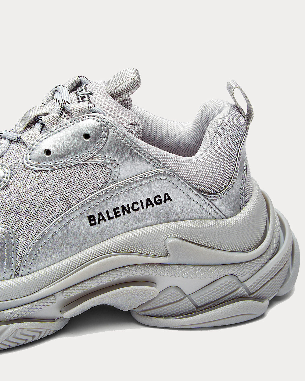 Balenciaga Triple S Logo-Embroidered Silver Low Top Sneakers - 4