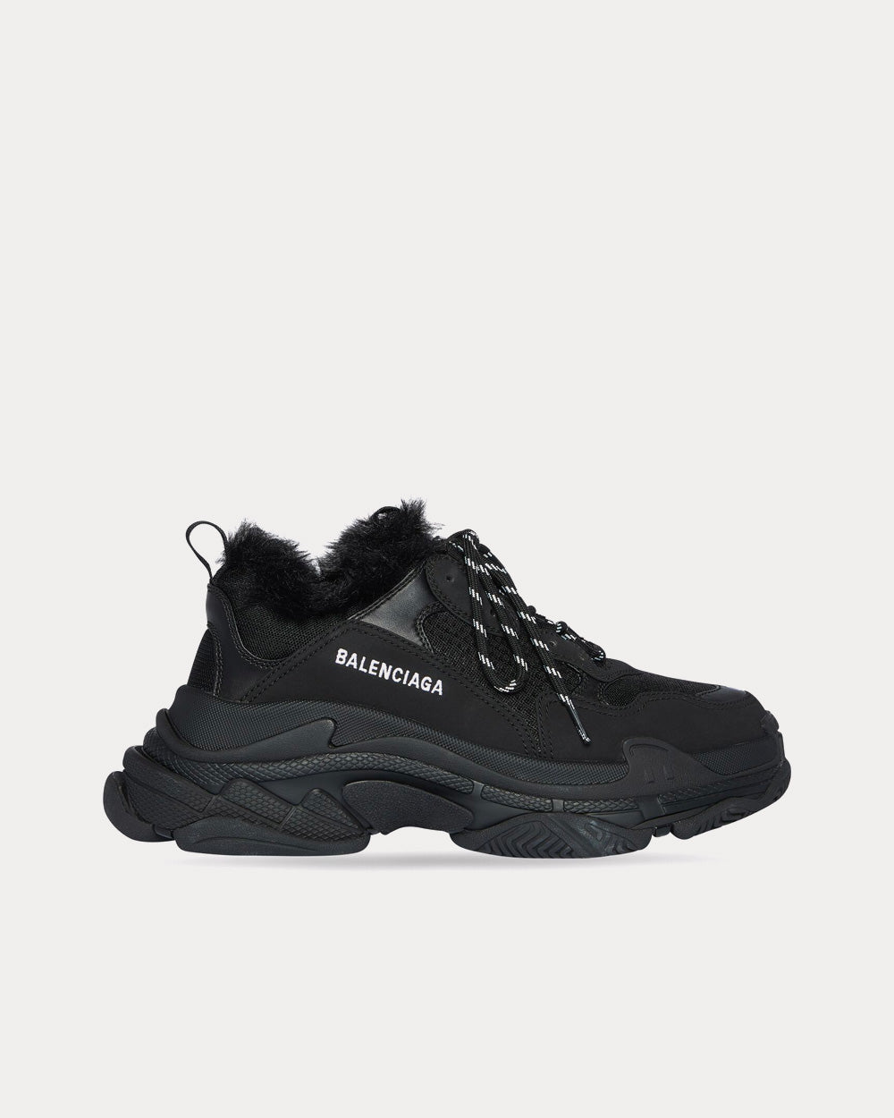 Balenciaga Triple S Fake Fur Double Foam & Mesh Black Low Top Sneakers - 1