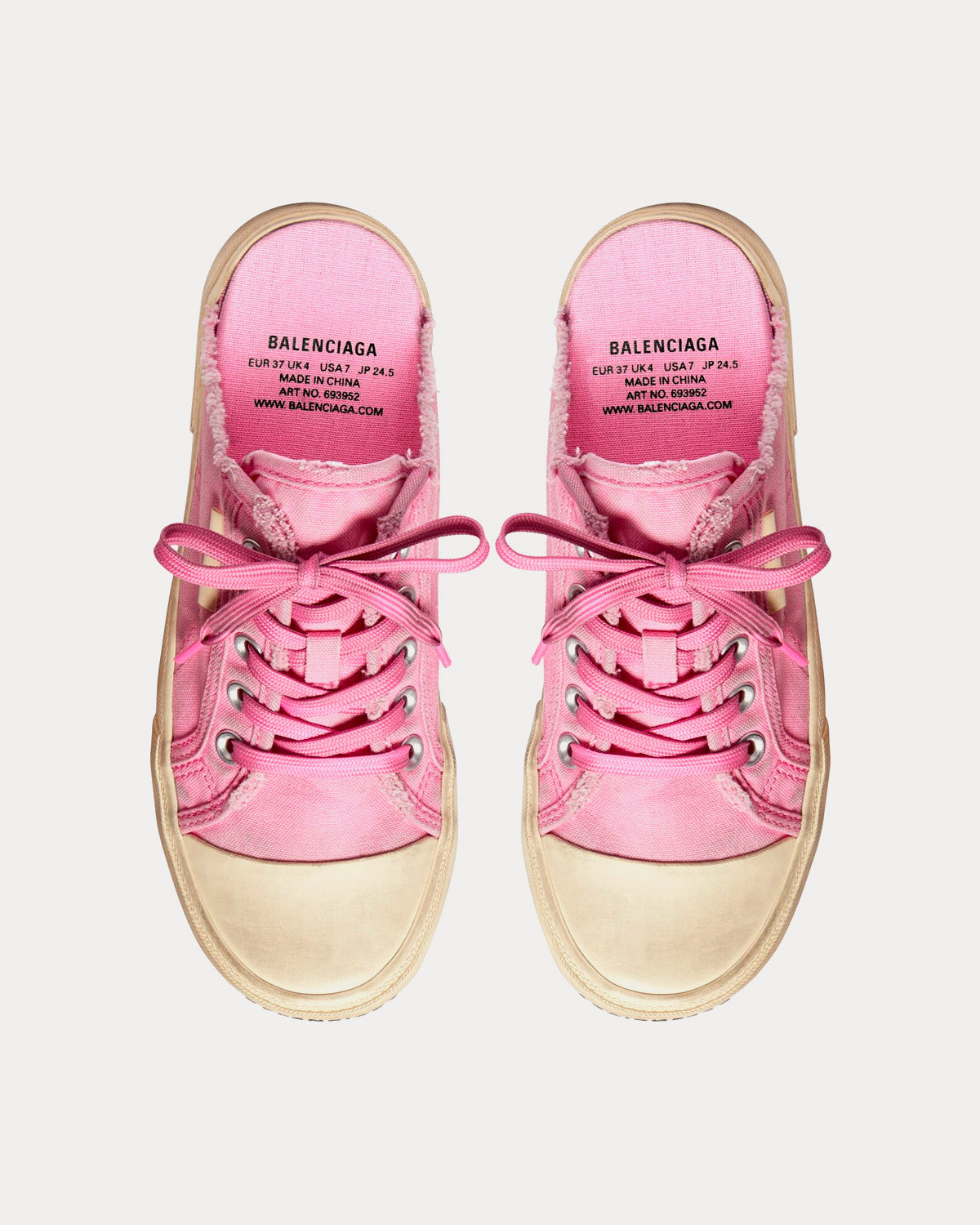 Balenciaga Paris Mule Destroyed Cotton Pink Low Top Sneakers - 2