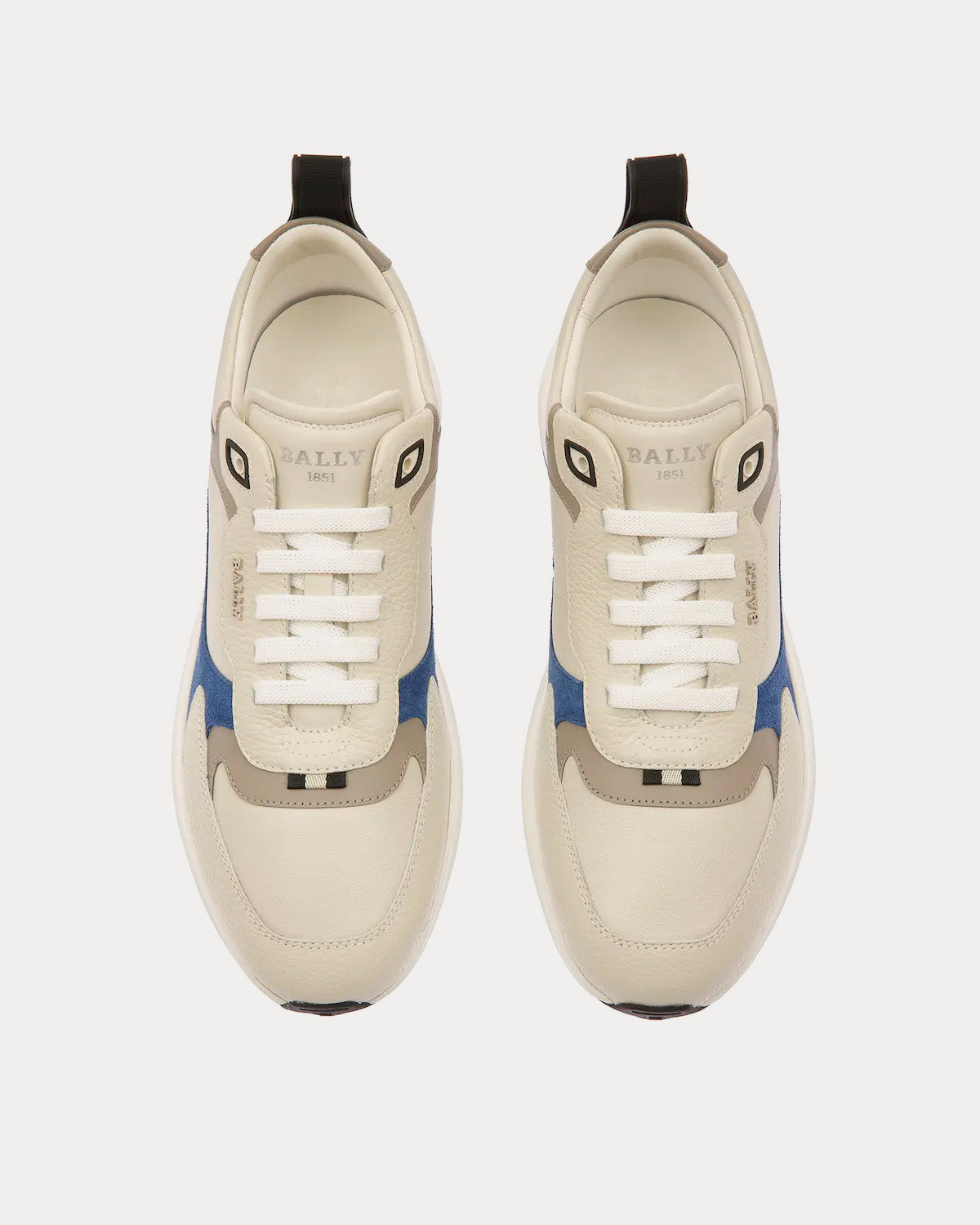 Bally Dave Leather & Fabric Dusty White / Neon Blue Low Top Sneakers - 2