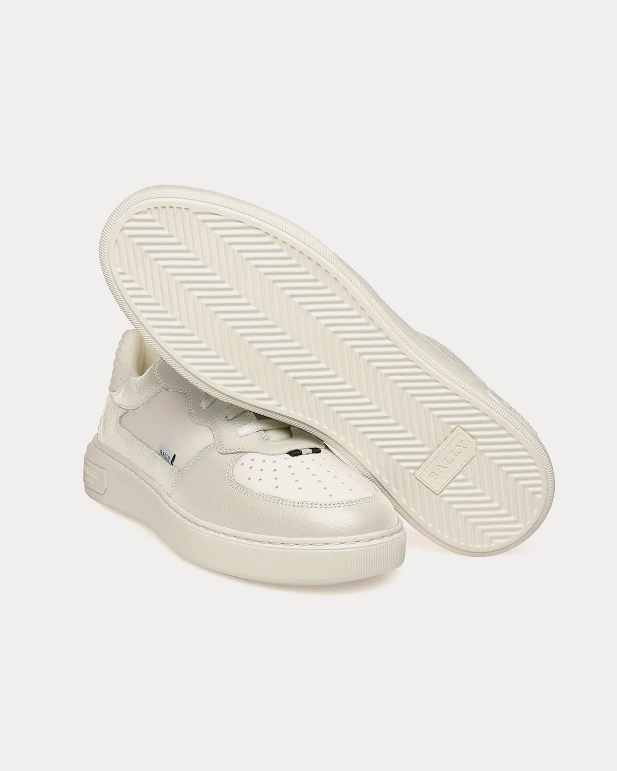 Bally Mark Leather & Fabric White Low Top Sneakers - 3