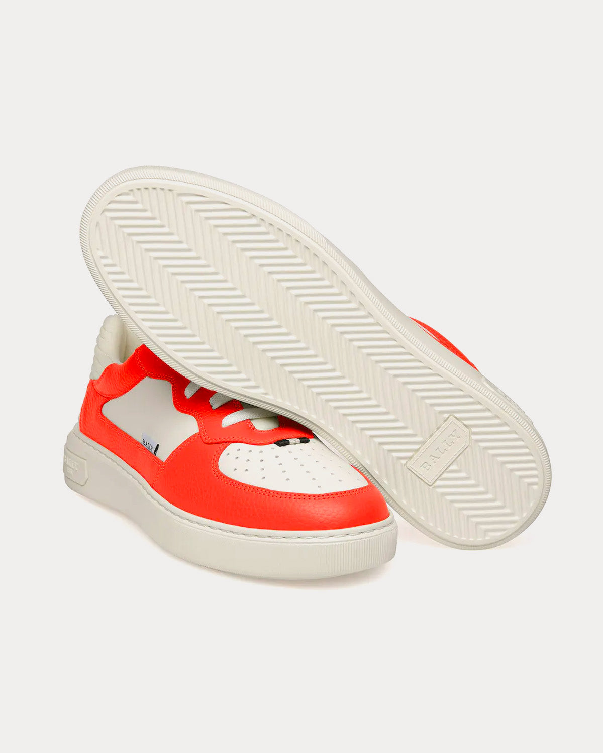 Bally Mark Leather & Fabric Orange / White Low Top Sneakers - 3