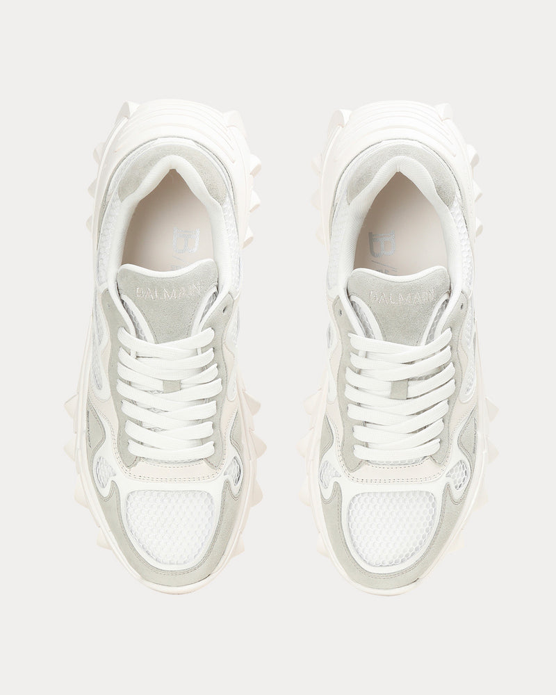 Balmain B-East Leather, Suede & Mesh White Low Top Sneakers - 2