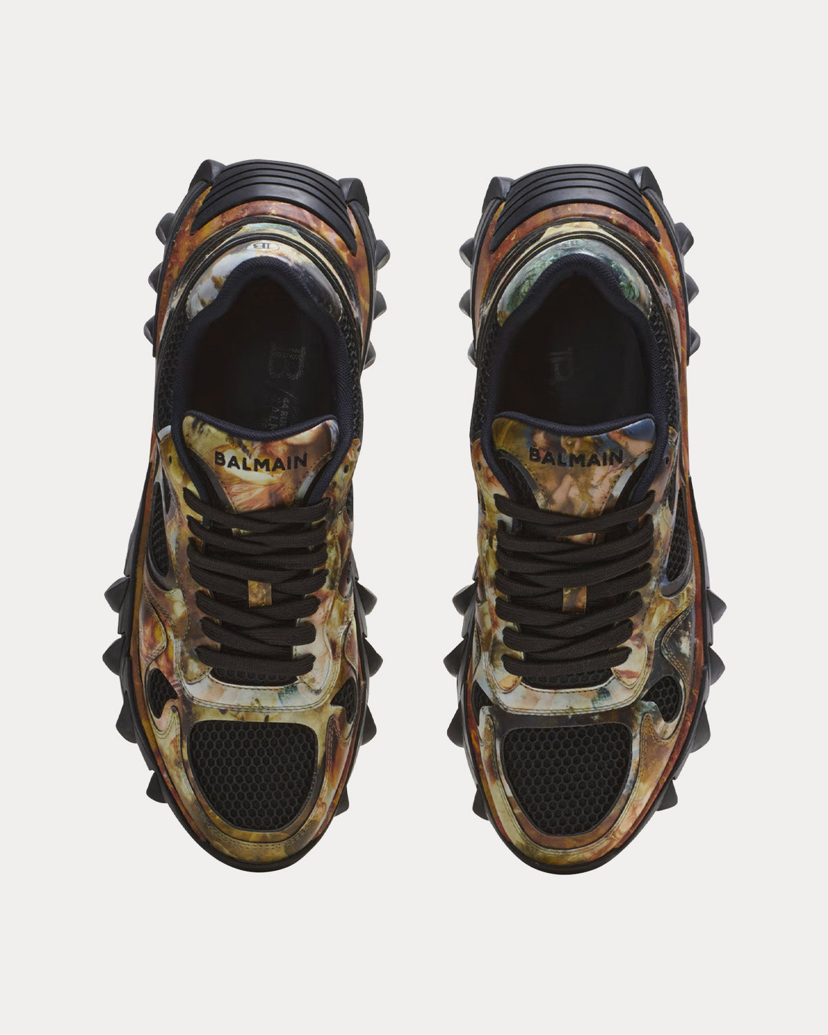 Balmain B-East Printed Leather and Mesh Multi Low Top Sneakers - 2