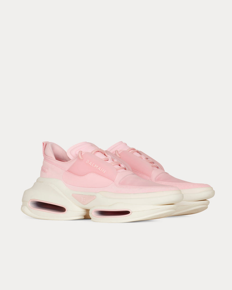 Balmain B-Bold Leather, Metal & Suede Pink Low Top Sneakers - 3