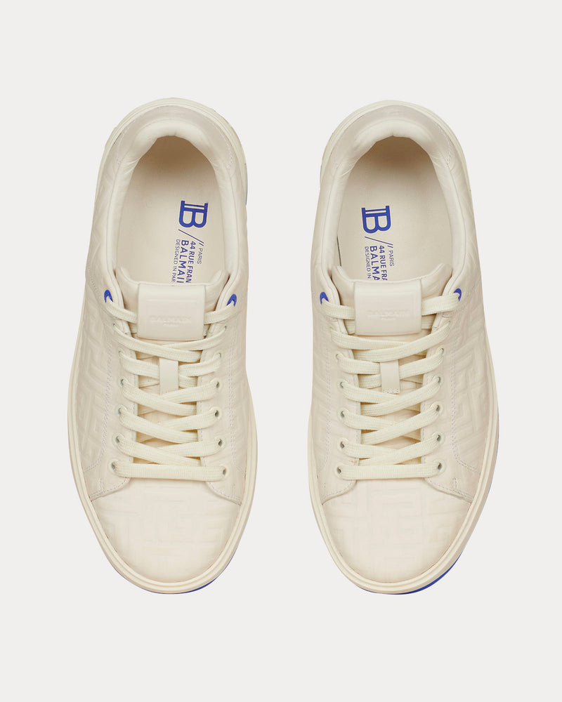 Balmain B-Court Monogram Embossed White Low Top Sneakers - 2