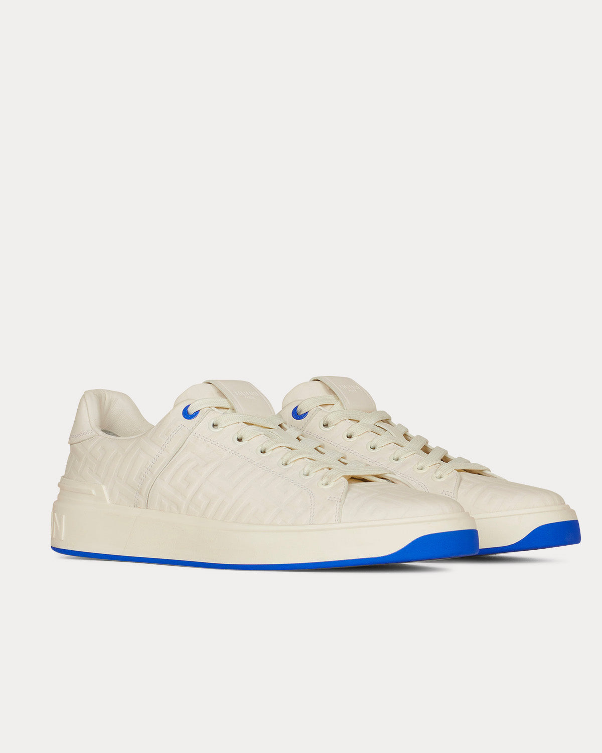 Balmain B-Court Monogram Embossed White Low Top Sneakers - 3