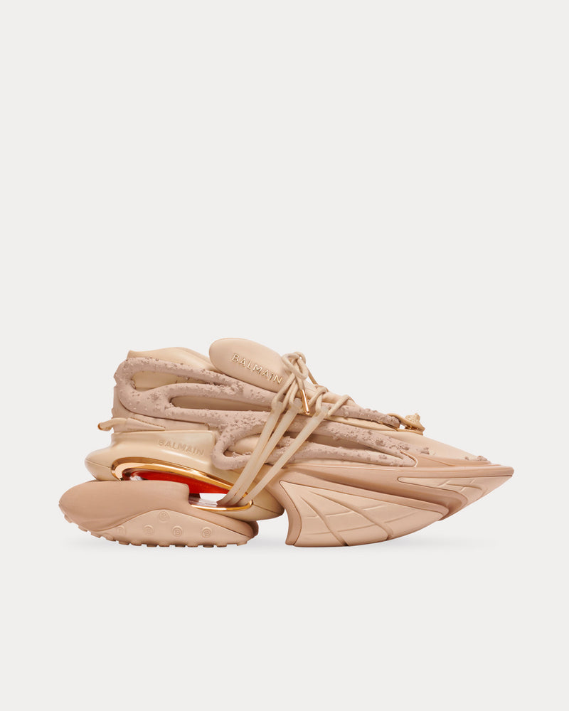 Balmain Unicorn Neoprene & Leather Beige Low Top Sneakers - 1