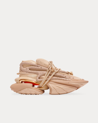 Balmain Unicorn Neoprene & Leather Beige Low Top Sneakers