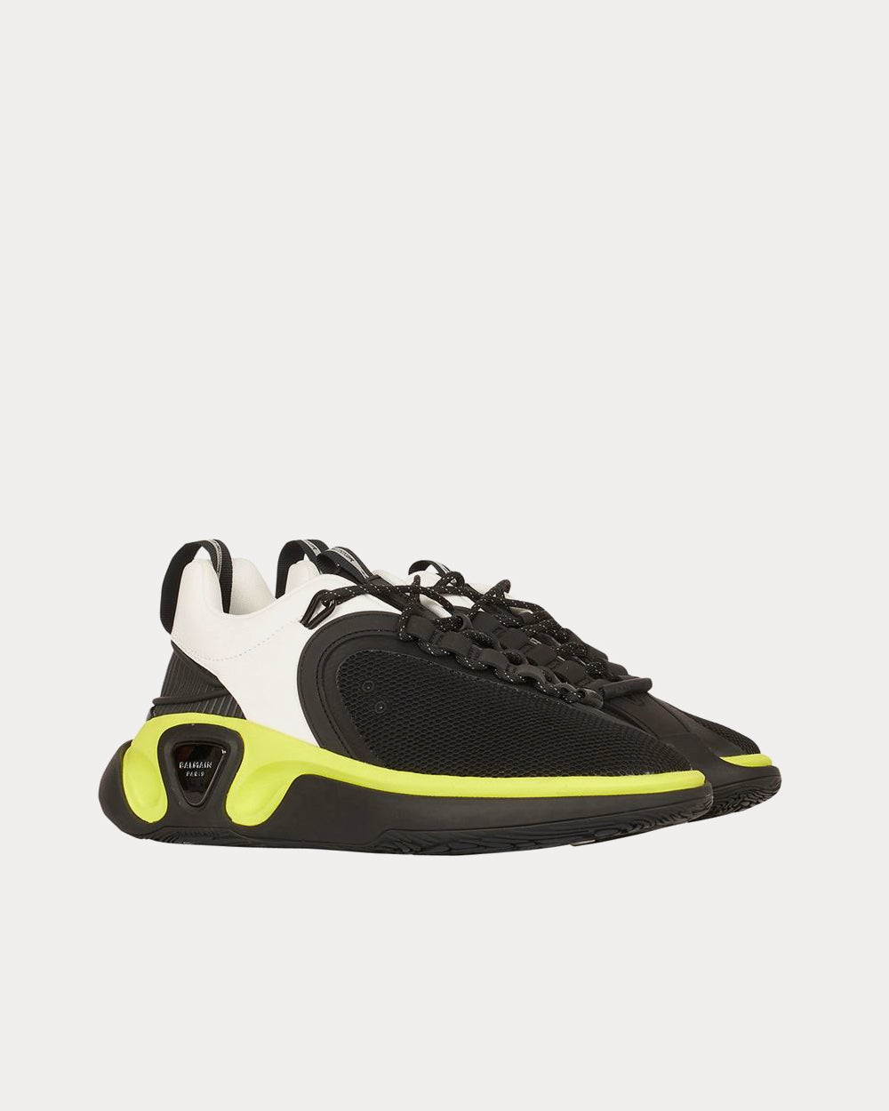 Balmain B-Runner Gummy Leather & Mesh White / Black / Yellow Low Top Sneakers - 2