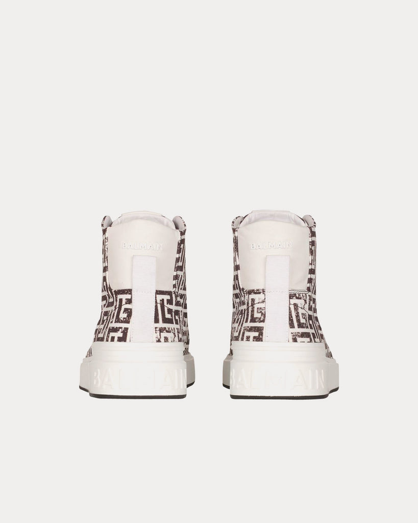 Balmain B-Court Monogram Canvas White / Black High Top Sneakers