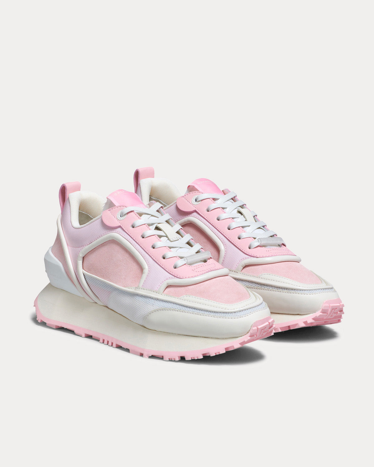 Balmain Racer Suede, Nylon & Mesh Pink Low Top Sneakers - 3