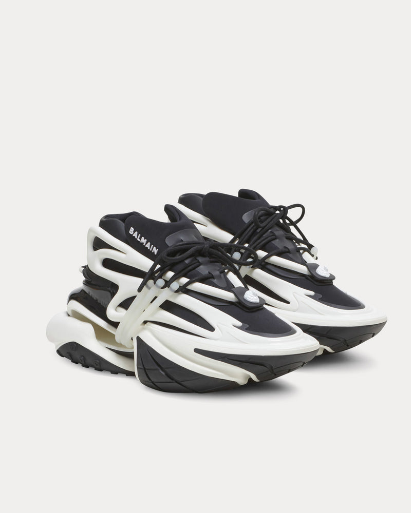 Balmain Unicorn Two-Tone Neoprene & Leather Black / White Low Top Sneakers - 3