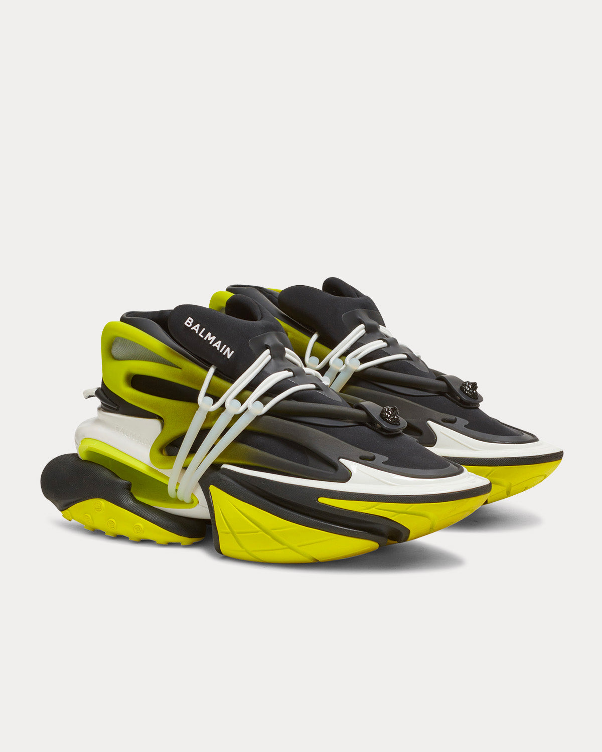 Balmain Unicorn Neoprene & Leather Yellow / Black Low Top Sneakers - 3