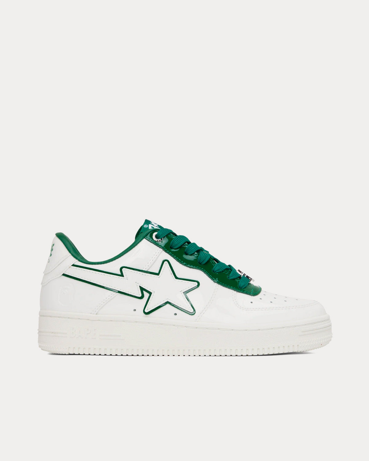 A Bathing APE Bape Sta Leather White / Green Low Top Sneakers - 1