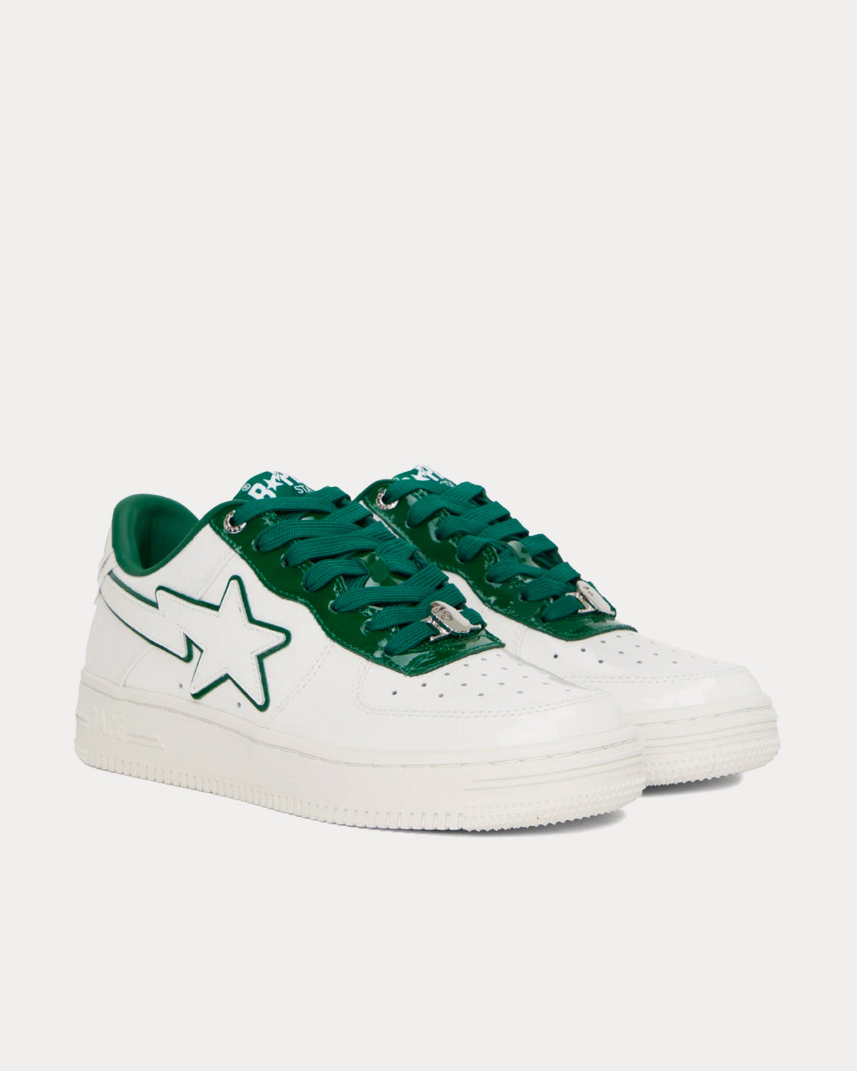 A Bathing APE Bape Sta Leather White / Green Low Top Sneakers - 3