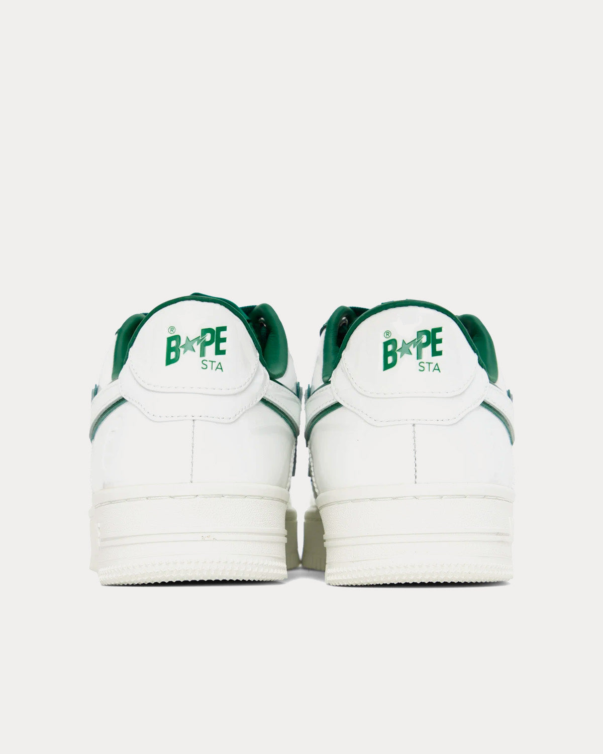 A Bathing APE Bape Sta Leather White / Green Low Top Sneakers - 2