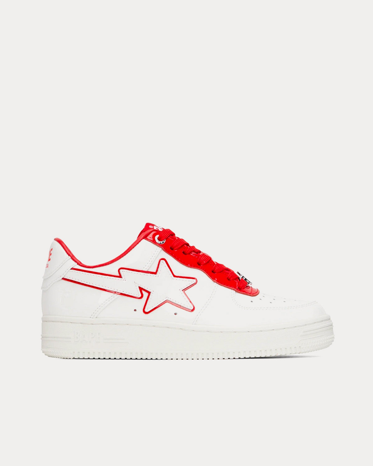 A Bathing APE Bape Sta Leather White / Red Low Top Sneakers - 1