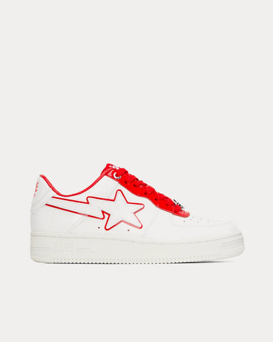 A Bathing APE Bape Sta Leather White / Red Low Top Sneakers