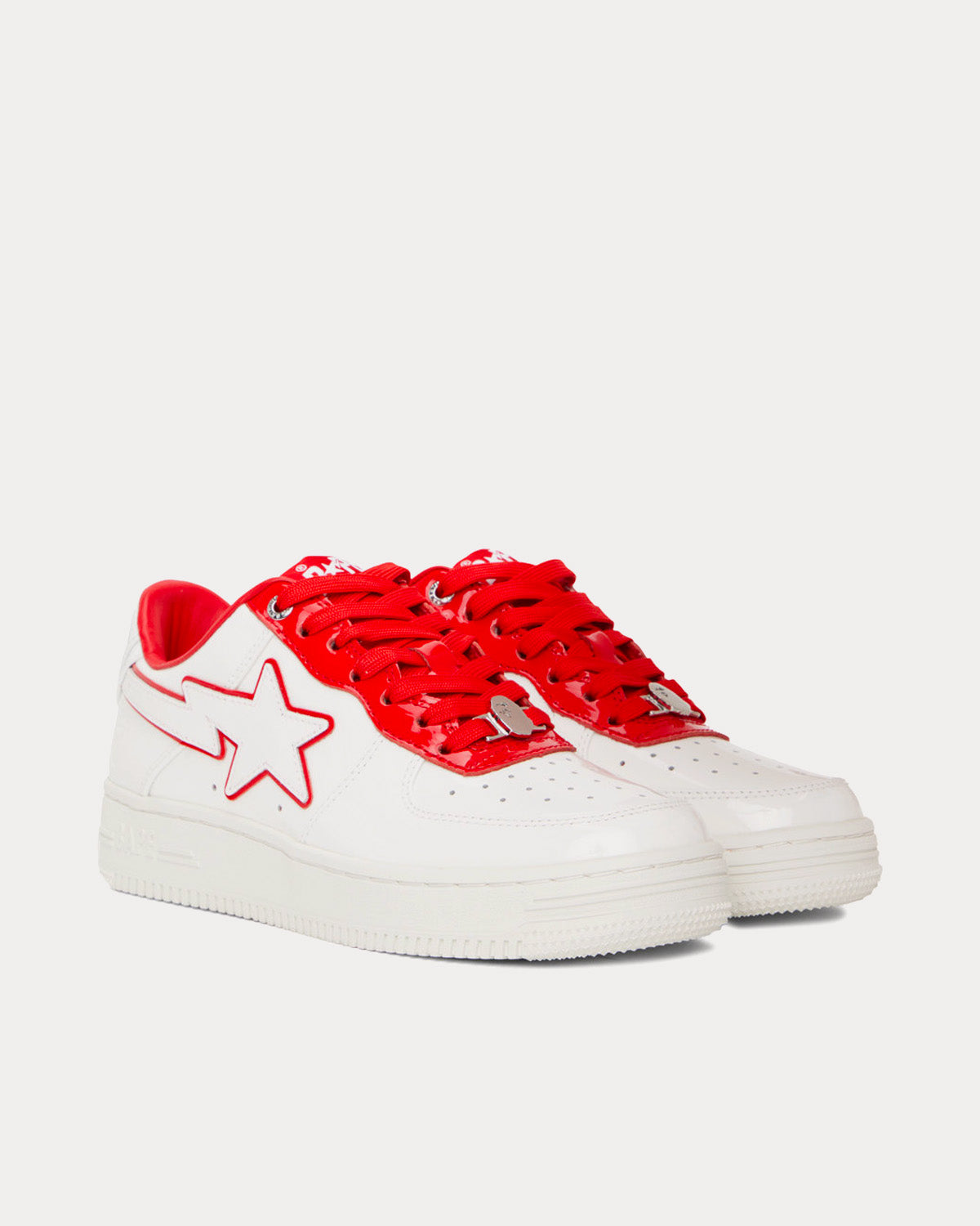 A Bathing APE Bape Sta Leather White / Red Low Top Sneakers - 2