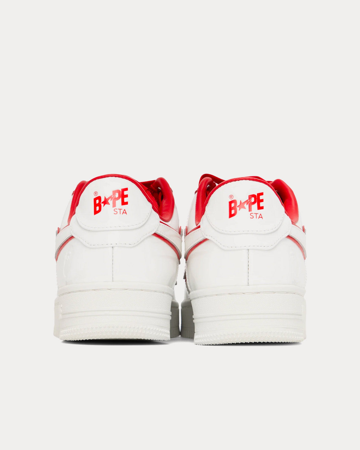 A Bathing APE Bape Sta Leather White / Red Low Top Sneakers - 3