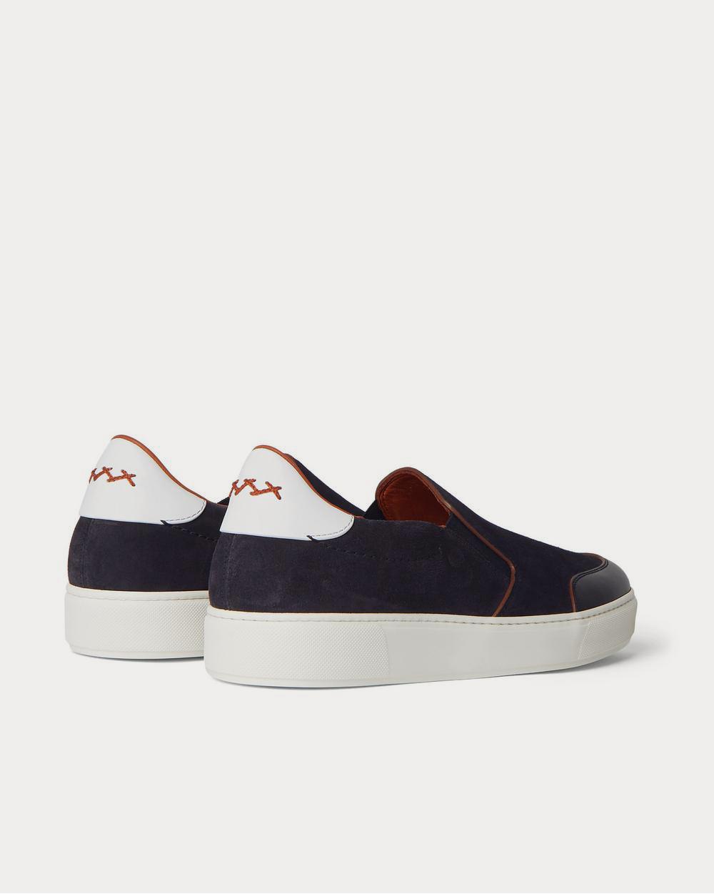 Ermenegildo Zegna Tiziano Leather-Trimmed Suede Slip-On  Navy slip on sneakers - 3