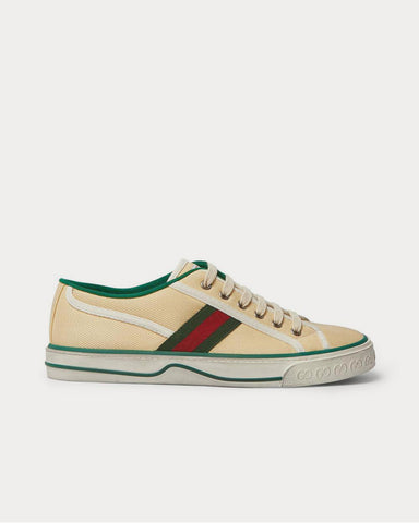 Gucci Distressed Canvas and Webbing  Cream low top sneakers