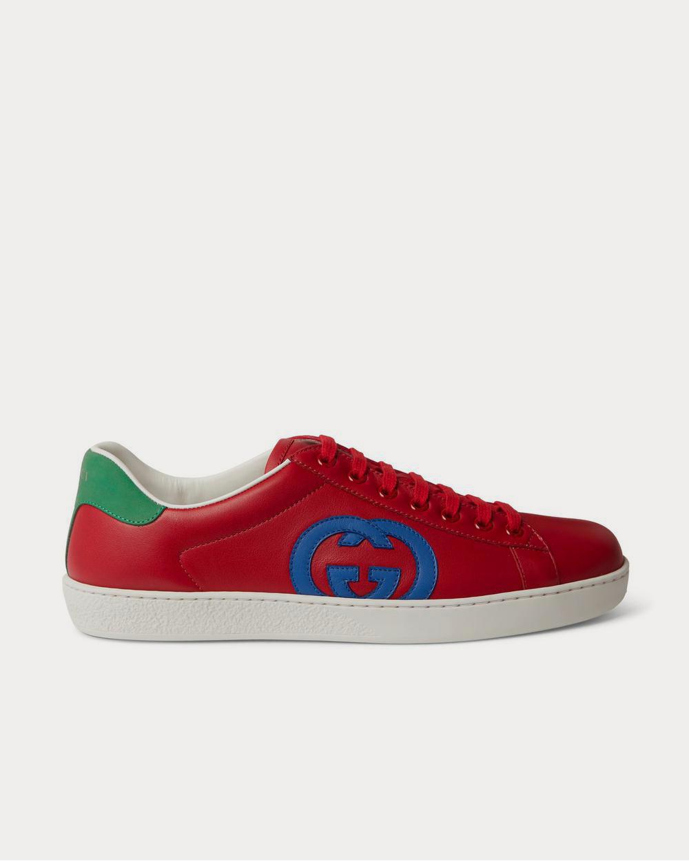 Gucci Ace Suede-Trimmed Leather  Red low top sneakers - 1