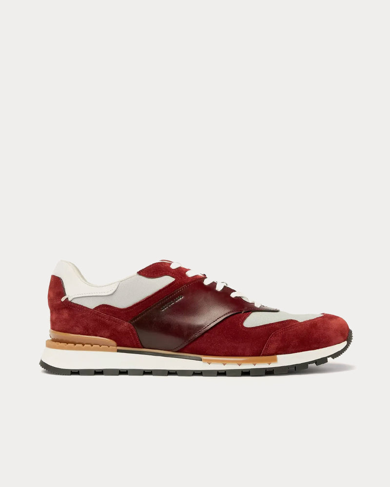 Berluti Run Track Leather Suede and Nylon Burgundy Low Top Sneakers - 1