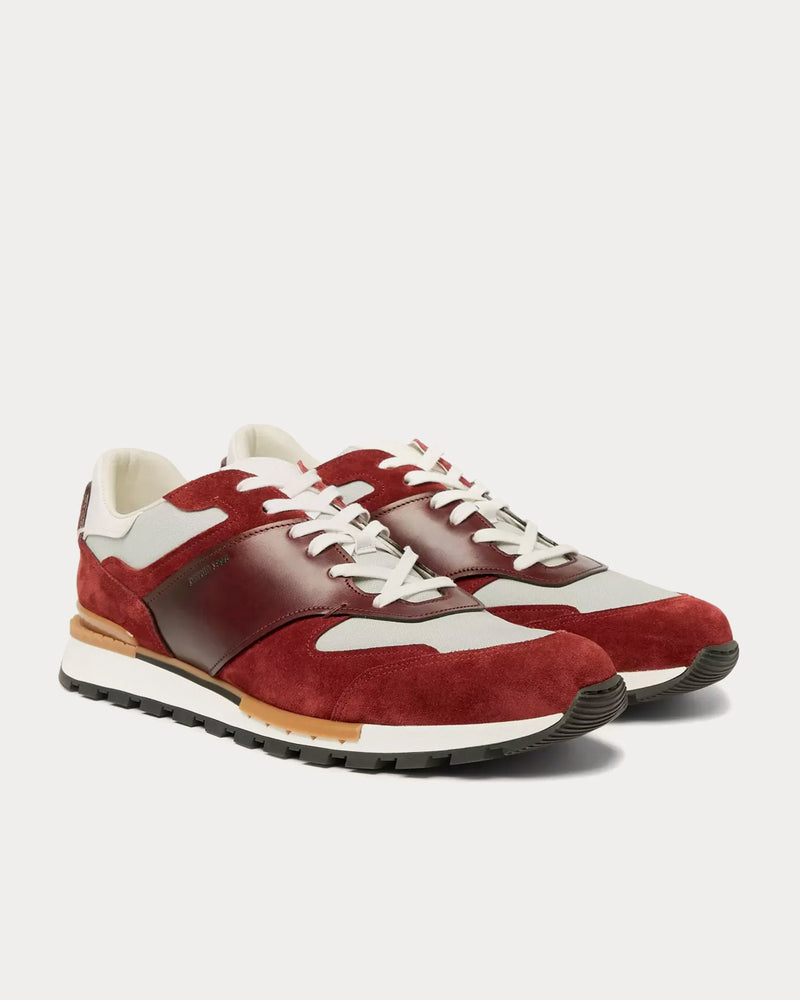 Berluti Run Track Leather Suede and Nylon Burgundy Low Top Sneakers - 2