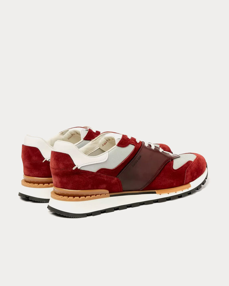 Berluti Run Track Leather Suede and Nylon Burgundy Low Top Sneakers - 4