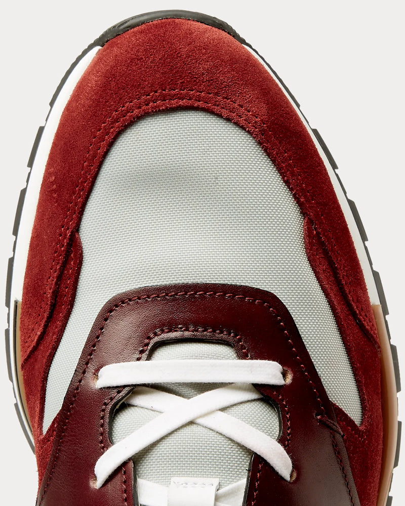 Berluti Run Track Leather Suede and Nylon Burgundy Low Top Sneakers - 6