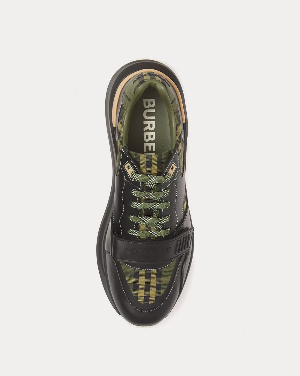 Burberry - Ramsey Check Cotton Canvas & Leather Military Green Low Top Sneakers