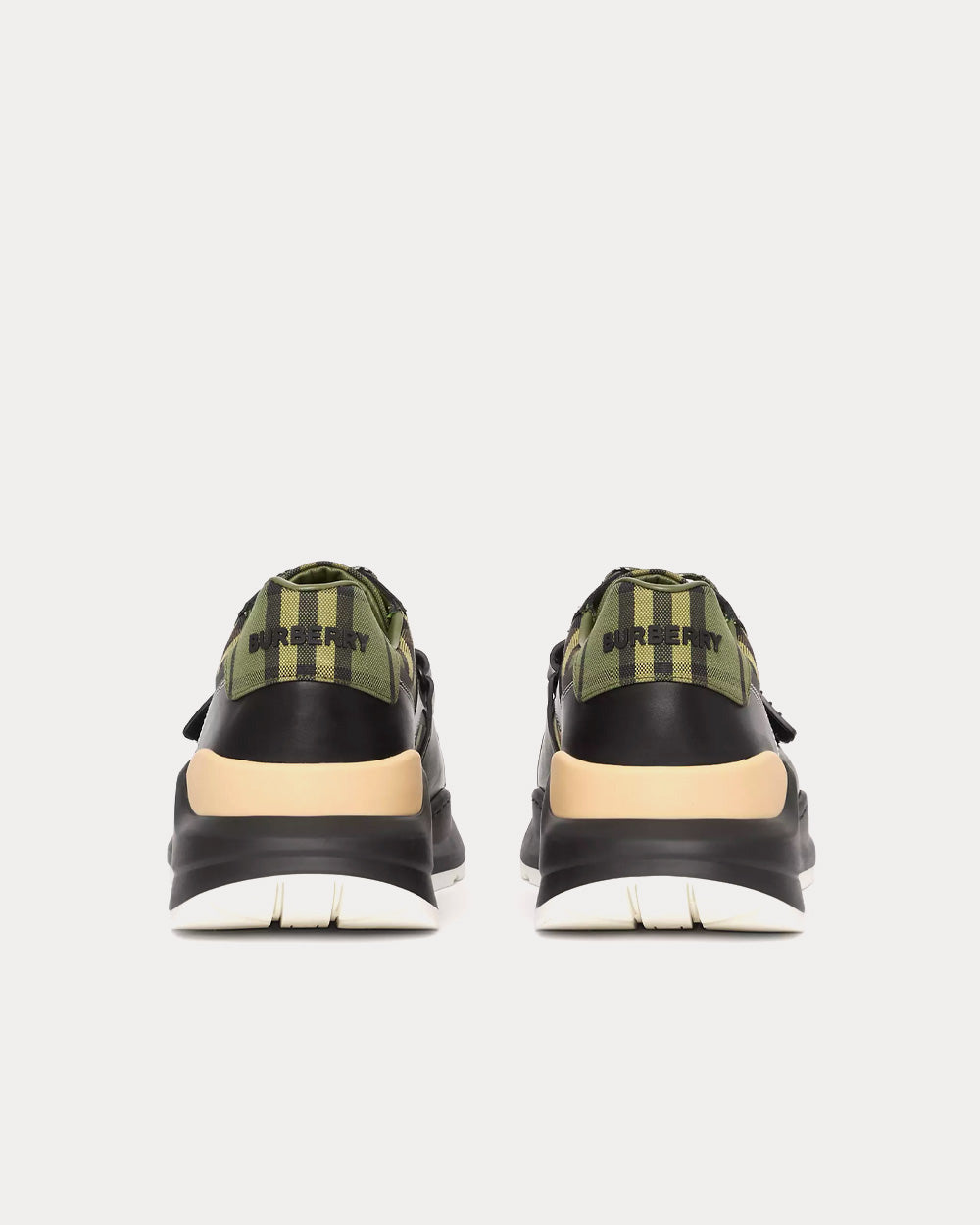 Burberry - Ramsey Check Cotton Canvas & Leather Military Green Low Top Sneakers