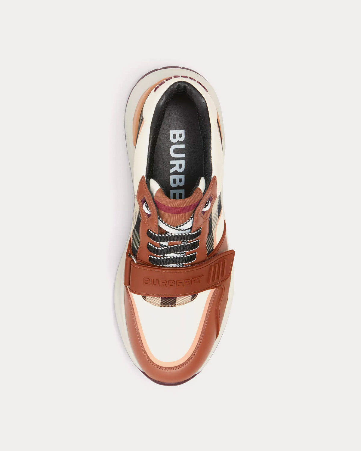 Burberry Check Cotton, Nylon & Leather White / Birch Brown Low Top Sneakers - 2