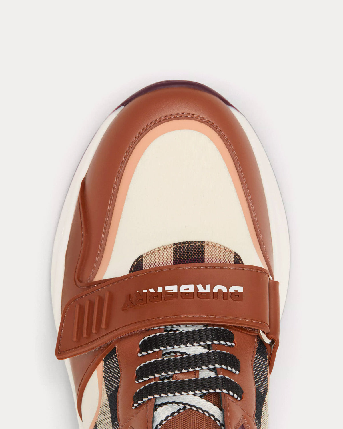 Burberry Check Cotton, Nylon & Leather White / Birch Brown Low Top Sneakers - 5