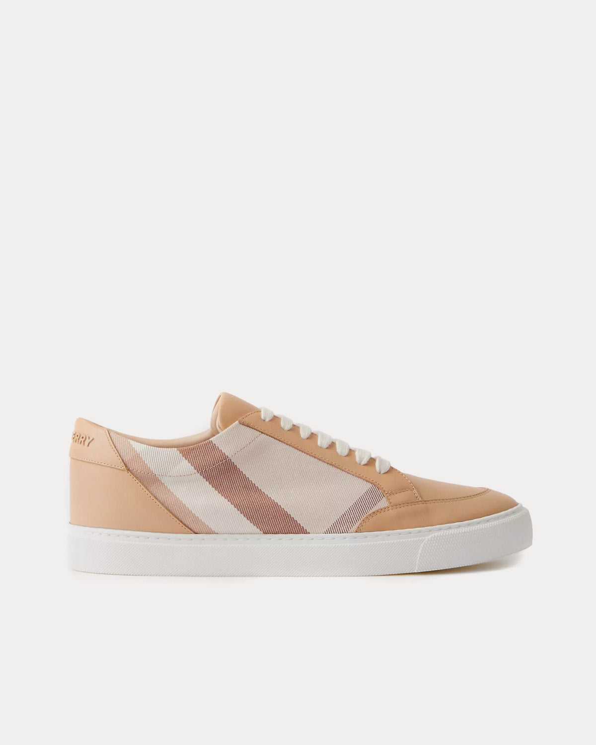 Burberry Check Cotton & Leather Soft Fawn Check Low Top Sneakers - 1