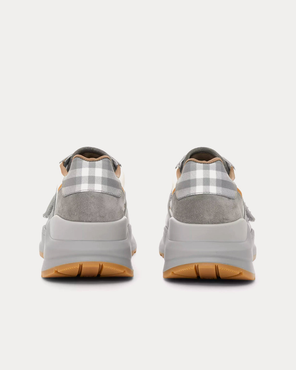 Burberry Check, Suede & Leather Grey Camel Low Top Sneakers - 3