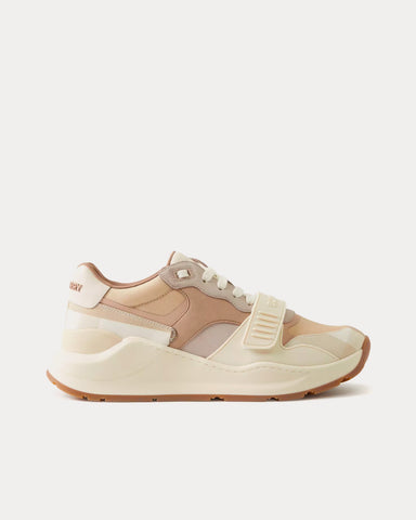 Burberry Leather, Nylon & Check Soft Fawn Low Top Sneakers