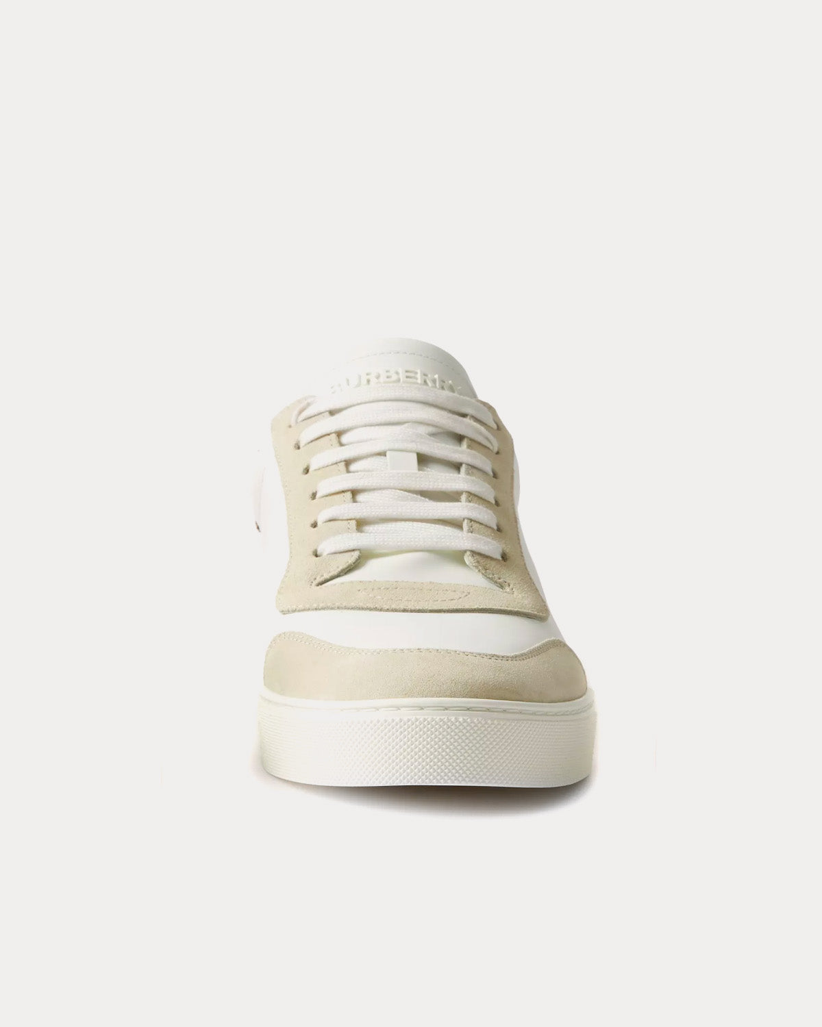 Burberry Leather, Suede & Check Cotton Neutral White Low Top Sneakers - 2