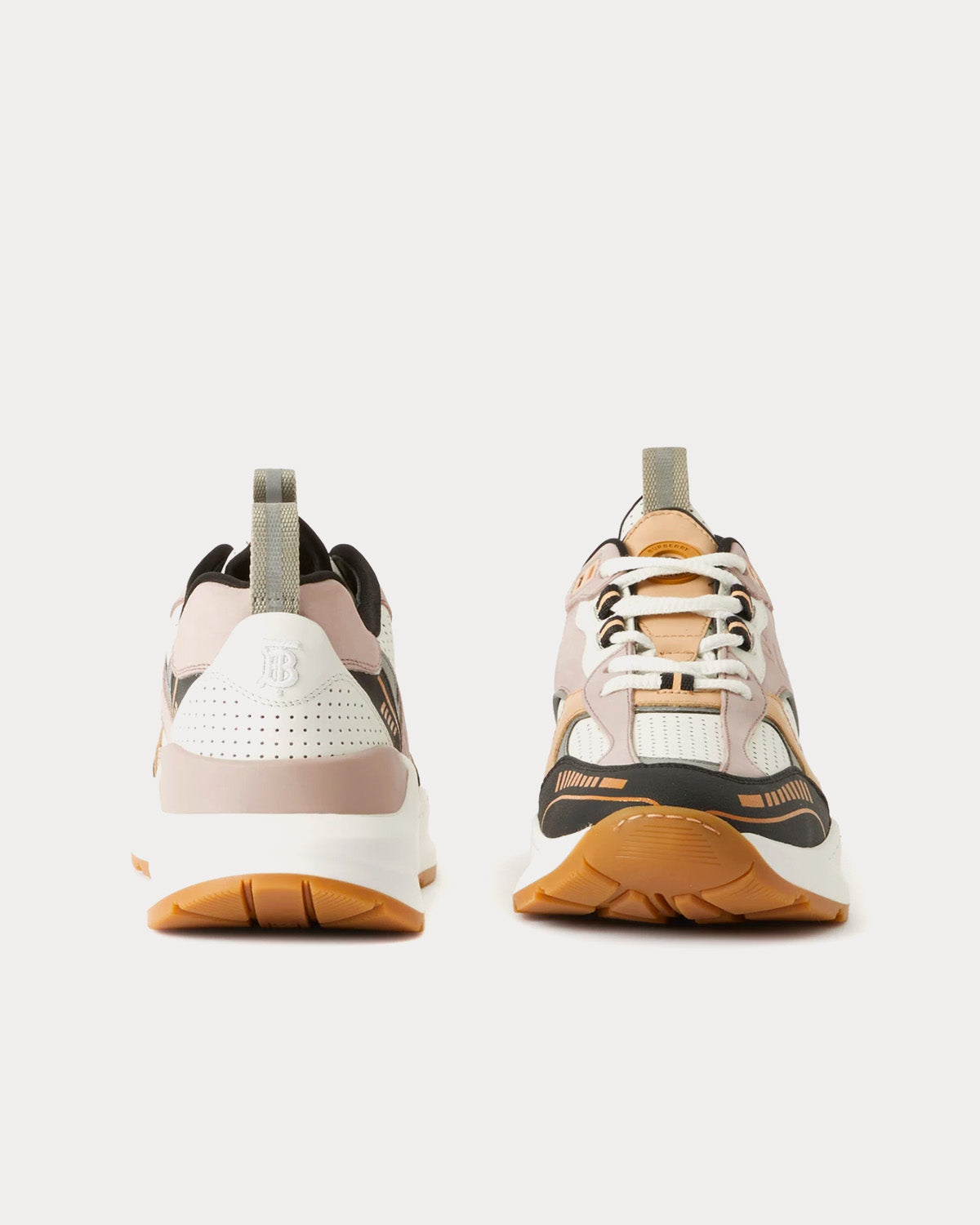 Burberry Logo Embossed Leather & Nylon  Pale Nude / Grey / White Low Top Sneakers - 2