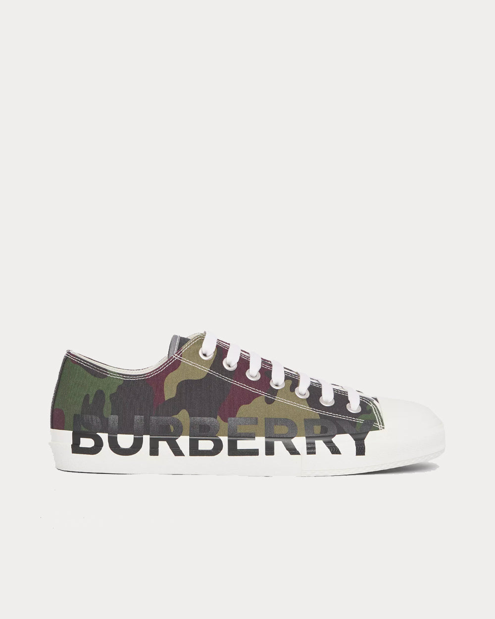 Burberry Logo Print Camouflage Cotton Mangrove Green Low Top Sneakers - 1