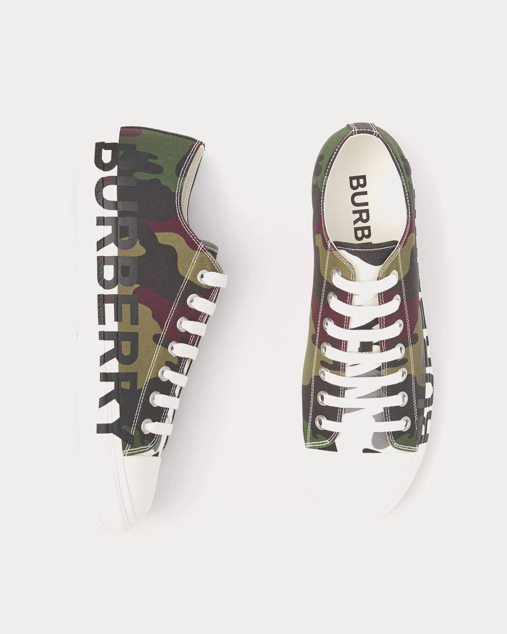 Burberry Logo Print Camouflage Cotton Mangrove Green Low Top Sneakers - 2