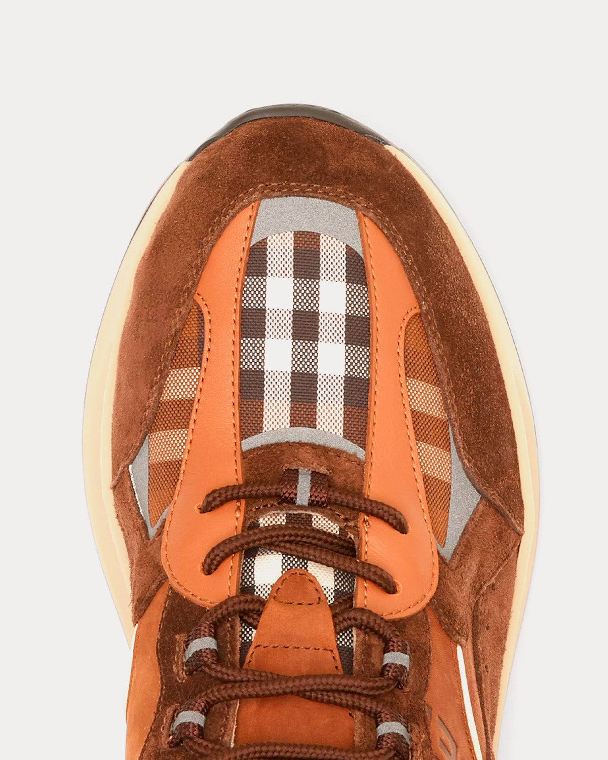 Burberry Logo Print Check & Suede Dark Birch Brown Low Top Sneakers - 5