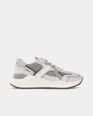 Burberry Logo Print Leather, Suede & Mesh Grey Low Top Sneakers