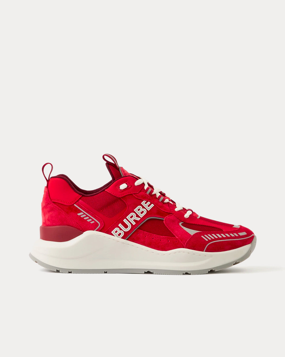 Burberry Logo Print Suede & Leather Chilli Red Low Top Sneakers - 1